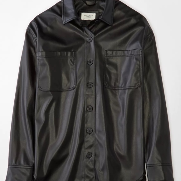 American Eagle | Size M | Oversized Vegan Leather Shacket – Black - Picture 1 of 9